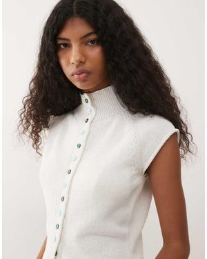 Reclaimed Vintage Button-through High Neck Compact Knitted Tank - White