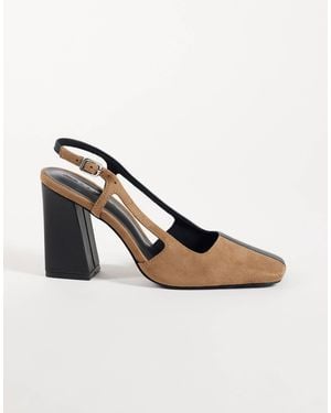 ASOS Wide Fit Polish Slingback Block Heeled Shoes - Metallic