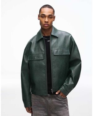Bershka Veste coupe carrée en similicuir - Vert
