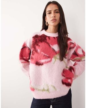 ASOS Brushed Floral Crew Neck Jumper - Pink