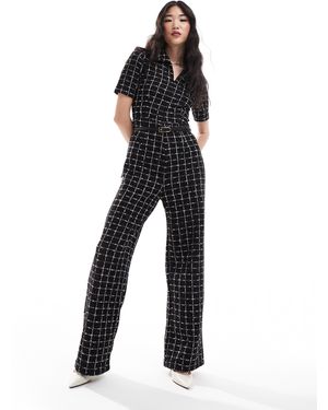 Mango – karierter tweed-jumpsuit - Schwarz