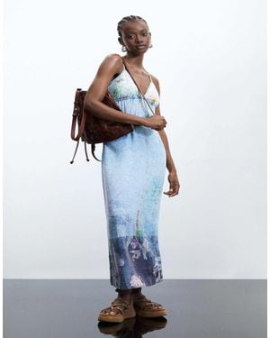 Desigual Maxi-denim-kleid mit trägern - Weiß