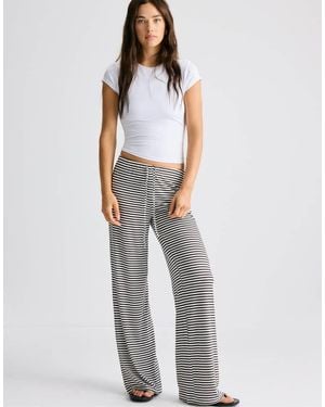 Stradivarius Joggers A Righe Marroni Con Vita Slim - Bianco