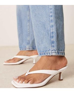 Asos Design Wide Fit Hawaii Toe Thong Kitten Heeled Sandals - Blue