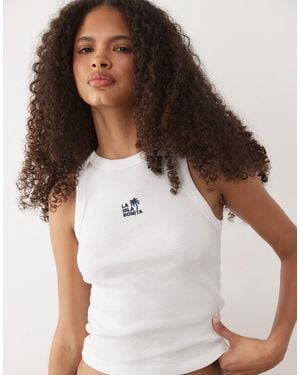 Mango Teen La Isla Bonita 100% Cotton Racer Neck Tank Top - White