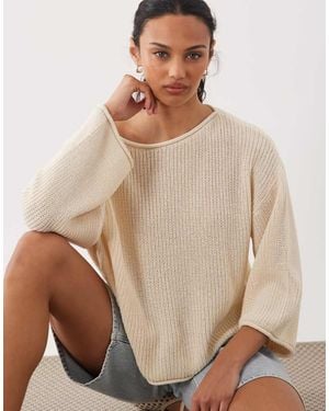 ASOS Knitted Open Stitch Beach Jumper - Natural