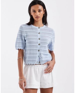 Brave Soul – kurzärmlige strickjacke aus häkelstrick - Blau