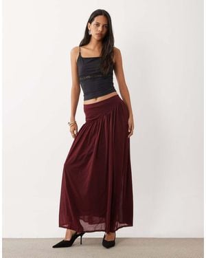 ASOS Falda Maxi De Malla Transparente Fruncida Con Cintura Asimétrica En -Rojo