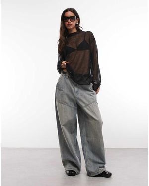 Weekday Jersey Extragrande Con Cuello Subido De Tejido Transparente De Mezcla De Lino - Gris