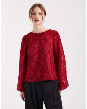 Object Top Met 3D Textuur En Lange Mouwen - Rood
