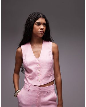 Mango Linen Waistcoat Co-ord - Pink