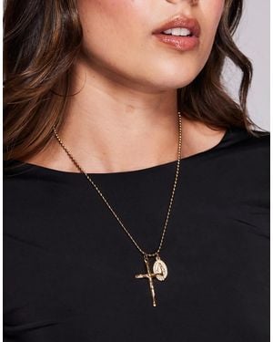 Neck On The Line – halskette aus vergoldetem edelstahl mit kreuz und anhänger - Schwarz