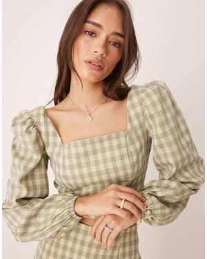 Glamorous Puff Sleeve Square Neck Crop Top - Brown