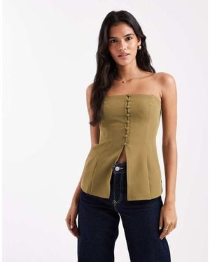 ASOS Top Verde Con Escote Palabra De Honor Abotonado En La Parte Delantera De - Multicolor