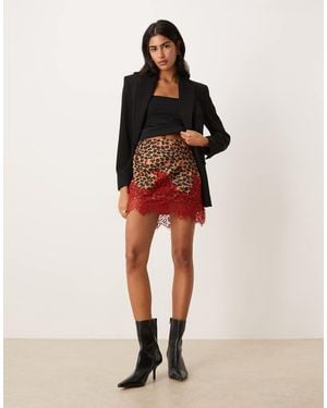 Never Fully Dressed Maeva Satin Red Lace Trim Mini Skirt