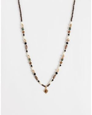 ASOS Stone Pendant Mixed Shape Beaded Necklace - Metallic