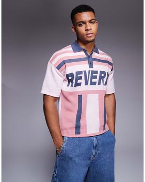 ASOS Ruimvallende Gebreide Polo Met Reverie-Print - Blauw