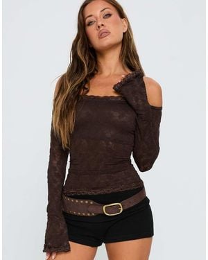Princess Polly Mochapella Lace Off Shoulder Long Sleeve Top - Black