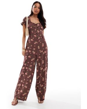 ASOS Tuta Jumpsuit Malva Con Stampa A Fiori Con Vita Stile Corsetto E Finiture - Viola