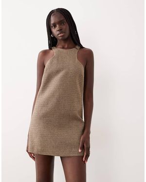 Mango Vestido De Sastre Corto A Cuadros Sin Mangas De - Marrón