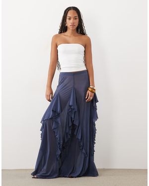 ASOS Maxi Rok Van Mesh Met Ruchedetail - Blauw