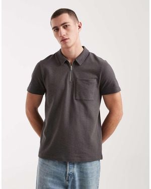 New Look Textured Zip Polo Shirt - Grey