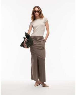 ASOS Tailored Pencil Midi Skirt With High Split - White