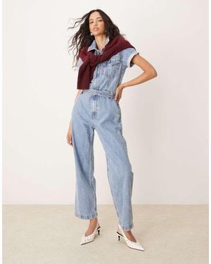 Abercrombie & Fitch Denim Belted Jumpsuit - Blue
