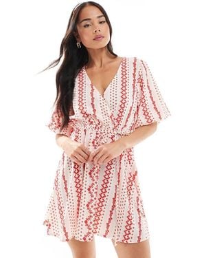 Wednesday's Girl Wrap Detail Stripe Print Mini Dress - Pink