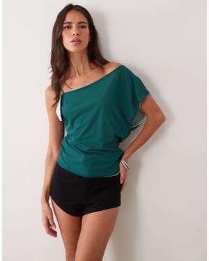 ASOS Double Layer Contrast Mesh Asymmetric Tank Top - Green