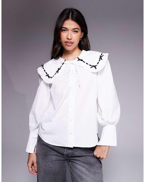 River Island Camisa Blanca Con Detalle En Las Solapas De Popelina De - Blanco
