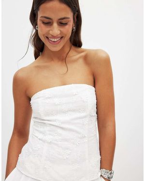 NA-KD Embroidered Bandeau Top - White