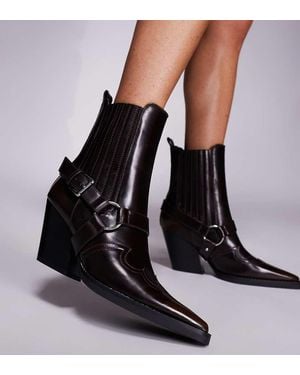 SIMMI Botines Marrones De Estilo Cowboy De Poliuretano Con Detalle De Hebilla Esperanza De Simmi London Wide Fit-Marrón - Negro