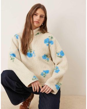 JJXX Chaqueta Beis Con Estampado Floral Y Media Cremallera De Tejido Efecto Peluche De -Neutro - Azul