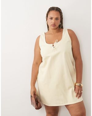 ASOS Asos Design Curve Scoop Neck Tie Front Mini Dress - Natural