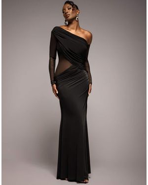 Goddiva Zachte Maxi-Jurk Met Gedrapeerde Asymmetrische Halslijn En Gerimpelde Details - Grijs