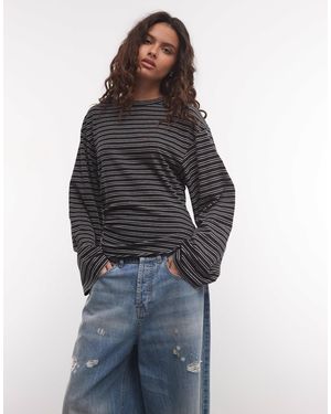 Weekday Tailliertes langarm-t-shirt mit -graumelange-streifen - Blau