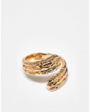 ASOS Asos Design Curve Wrap Around Ring With Molten Texture - Metallic