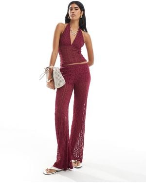 Pull&Bear Lace Wide Leg Trouser Co-ord - Red