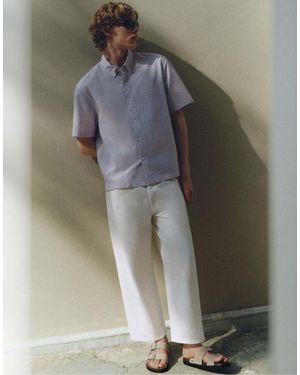 Pull&Bear Camicia A Maniche Corte A Righe Lavanda E Blu - Grigio
