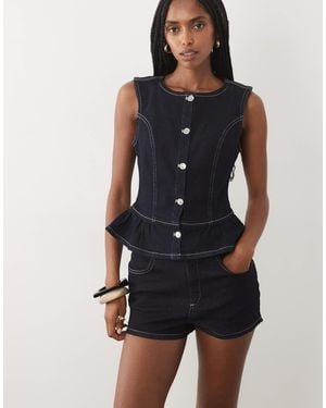 Miss Selfridge Denim Short With Contrast Stitch - Blue