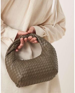 Gina Tricot Braided Weave Small Tote Handbag With Twisted Handle - Brown