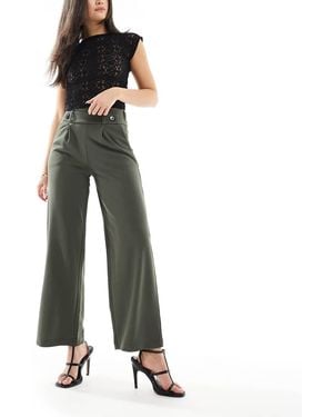 Jdy High Waisted Crop Wide Fit Tailored Trousers - Green