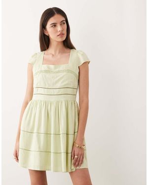 Nobody's Child Jessy Cotton Square Neck Cap Sleeve Broderie Detail Mini Dress - Natural