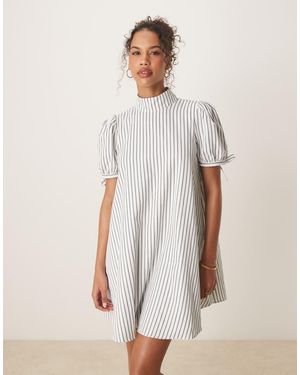 Glamorous High Neck Mini Smock Dress - White