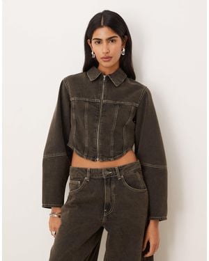 ASOS Denim Corset Shirt Jacket - Brown