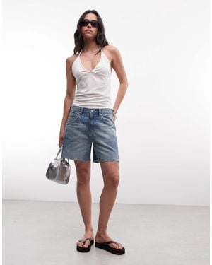 Weekday Low Waist baggy Denim Shorts With Twisted Front Seam - Blue