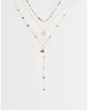 Mango Layered Beaded Pendent Necklace - Blue