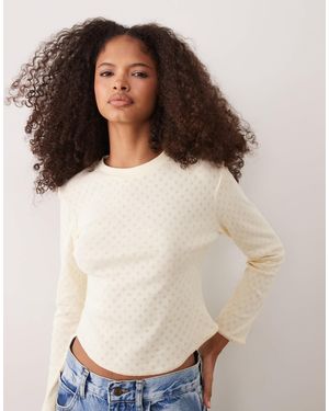Miss Selfridge Pointelle Three-quarter Length Sleeve Top - Natural