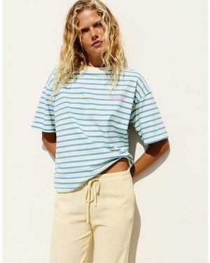 Pull&Bear Oversize Striped T-shirt - Blue